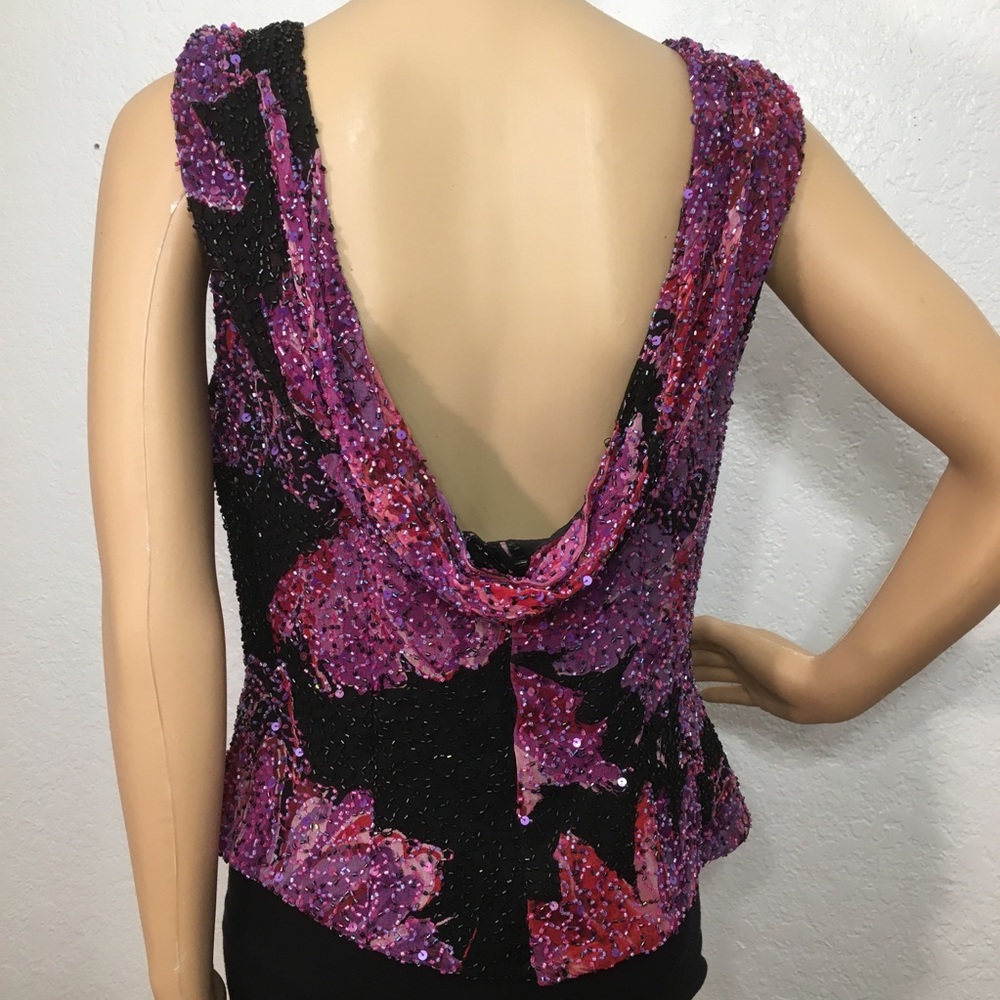 Sean Collection Purple Beaded Silk Top with Low Back - Picture 6 of 8